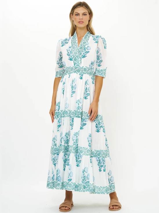 Tuckernuck Dresses & Skirts - Oliphant V Necked Cuffed Maxi Salvia Green